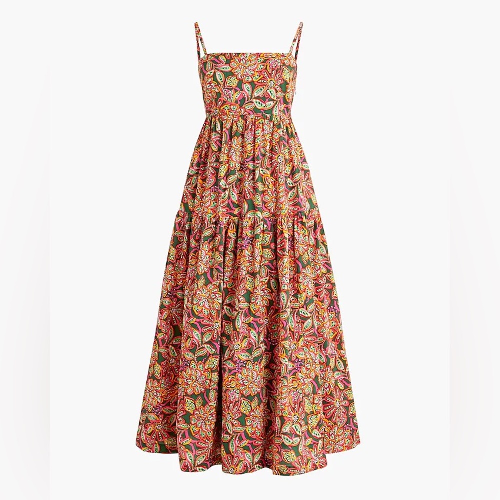 J. Crew Tiered Floral Midi Dress with Tie Back